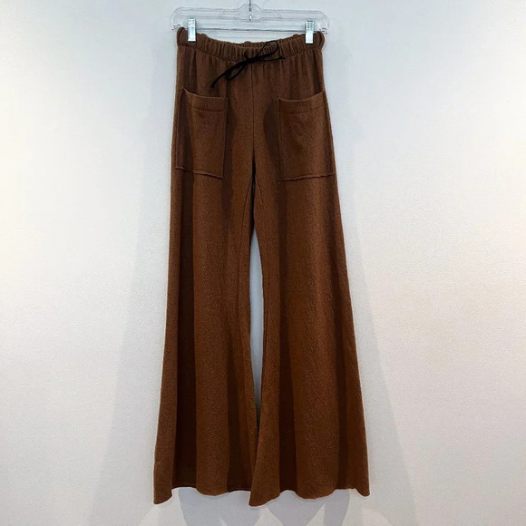 Hannes Roether 100% Wool Brown Knit Loungewear Casual Designer Flare Pants XS - Picture 2 of 9